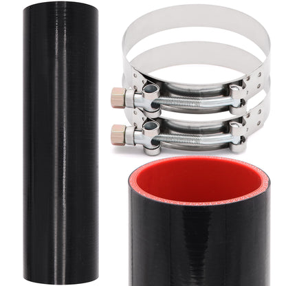 Taigoehua ID 3inch 4-Ply Straight Coupler Silicone Hose 5mm thickness 12inch Length with 2*Stainless Steel T-clamps (3inch(76mm))