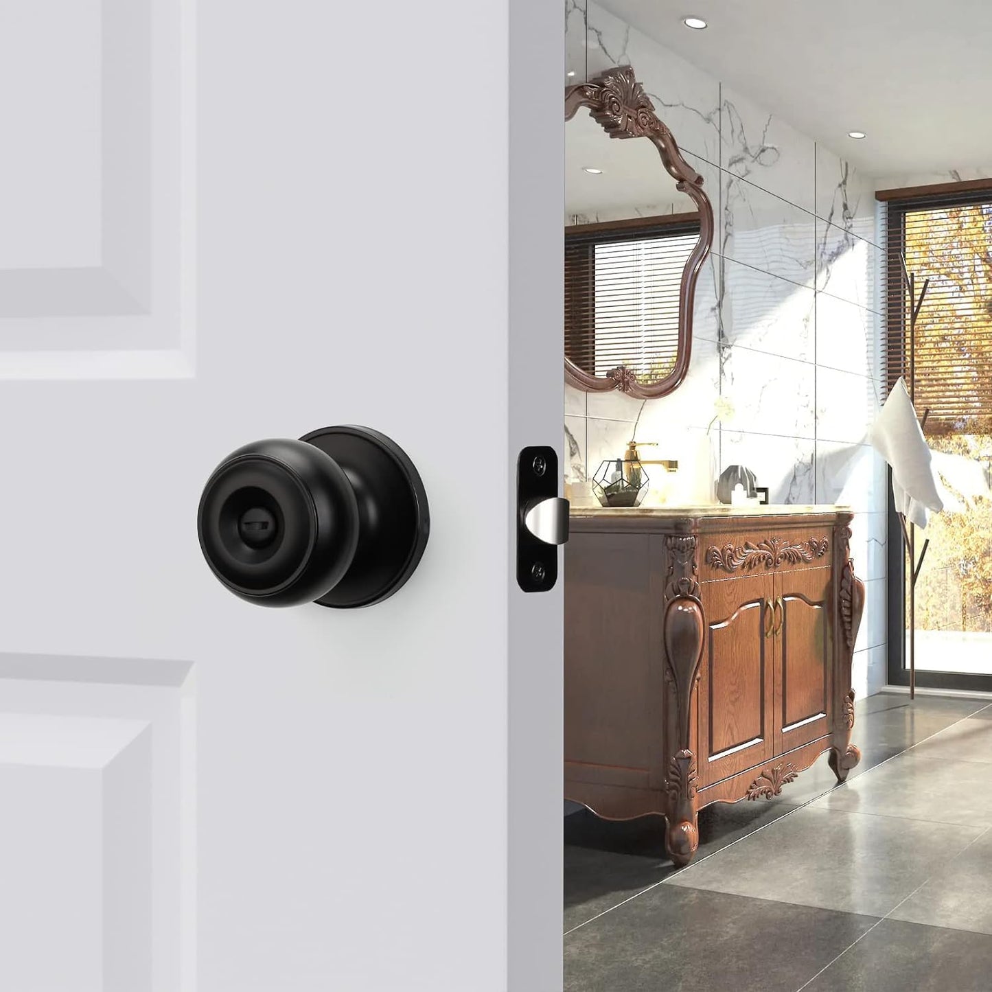 Haidms 2 Packs Matte Black Door Knobs Interior, Round Privacy Door Knob keyless (Thumb Turn Lock on The Inside) Ball Door Knob for Bedroom Bathroom