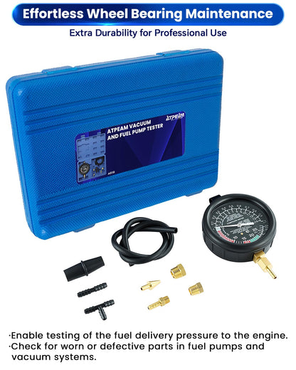 ATPEAM Fuel Pressure Gauge Vacuum Pump Tester Kit | Fuel Pump Pressure & Vacuum, Carburetor Intake Manifold, & Vacuum Test | Gauge Leak Carburetor Pressure Diagnostics Tool Kit
