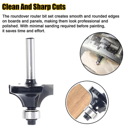 SICWOOD 4pc Roundover Router Bit Set, 1/4 Shank, Carbide, 2 Flute, 1/8", 1/4", 3/8", 5/16" Round-Over Cut, Router Bit Set, Woodworking, CNC Router