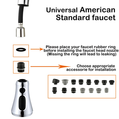OJODJFAS Kitchen Faucet Head Replacement Polished Chrome,Universal ABS Sink Faucet Head,3 Function Pull Down Spray Nozzle with 15 Adapter,Fits Moen,Delta,Kohler,WEWE,Grohe American Standard Faucet