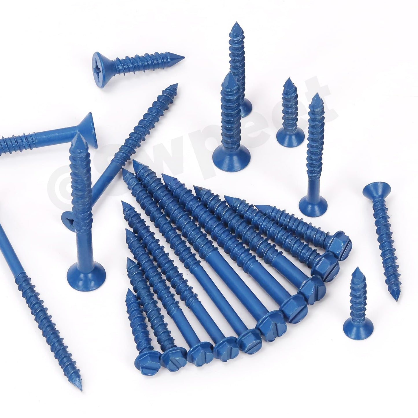 Swpeet 52Pcs 1/4" x 3-1/4" Flat Head Concrete Screw Anchors with Screwdriver Bit and Drill Bit Assortment Kit, Concrete Screws Self Tapping Cement Screws for Anchoring to Masonry Block Brick Stucco