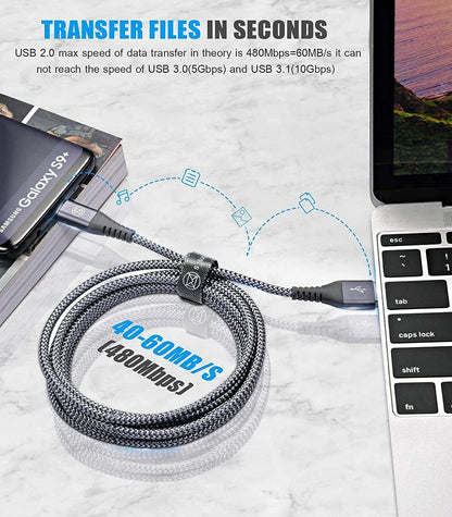 sweguard USB C Cable Fast Charge 3.1A [2 Pack, 20ft],iPhone 15/16/17 Pro Max Type C Charging Cable Nylon Braided Compatible with Samsung S26 S25 S24 to S21 S8,A72 A53 A52,M30,Note 20,Pixel,LG,Moto