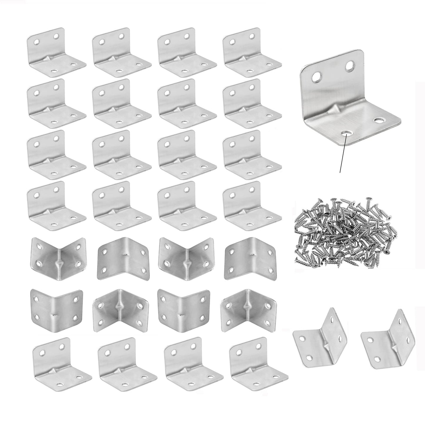 CZAYEFNH 30PCS Corner Brackets for Wood, Right Angle Bracket with Screws L Shaped Stainless Steel Corner Brackets 90 Degree Brackets Metal for Furniture Shelf Fence Fixing