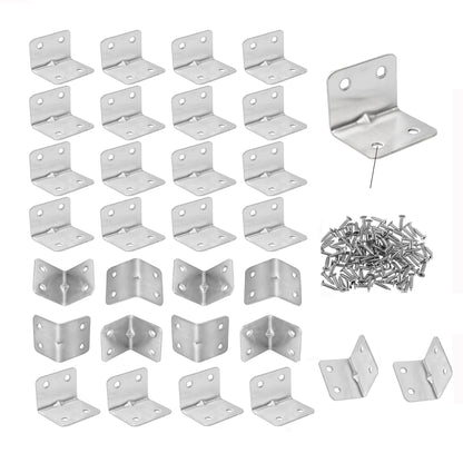 CZAYEFNH 30PCS Corner Brackets for Wood, Right Angle Bracket with Screws L Shaped Stainless Steel Corner Brackets 90 Degree Brackets Metal for Furniture Shelf Fence Fixing