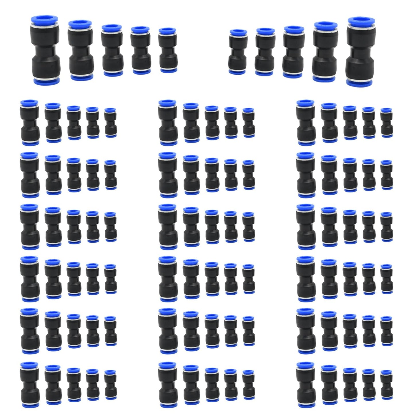 Hoypeyfiy 100pcs Quick Connect Air Hose Fittings for 4 6 8 10 12 mm Tube Quick Release Pneumatic Airline Connectors Plastic Straight Push to Connect Fitting (100Pcs)