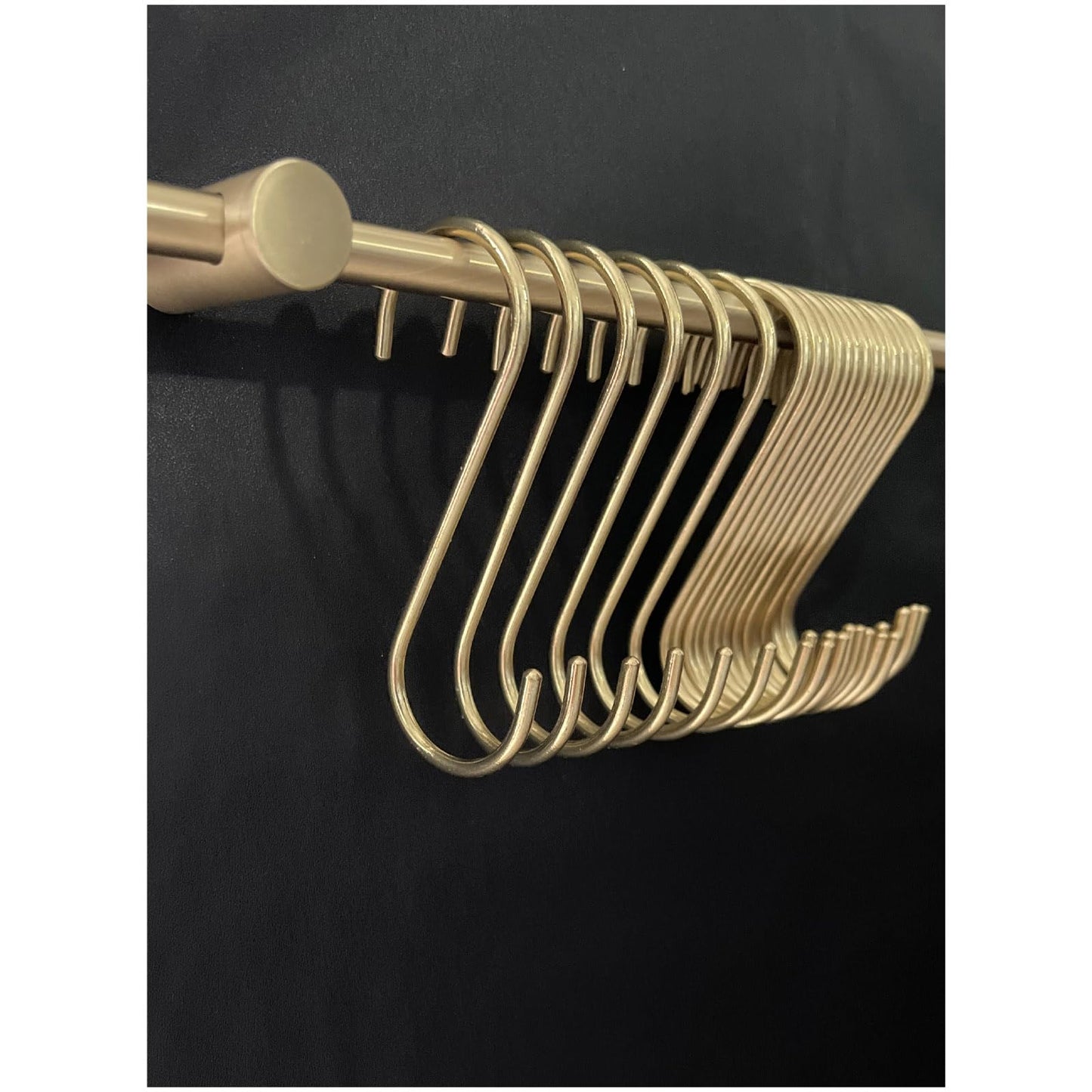 Solid Copper Brass S Hooks - 20 Pack, Pan Pot Holder Rack Hangers Round-End Gold S Shaped Hooks for Hanging Coffee Mugs Kitchenware Utensils Rail Jeans Pants Clothes Bags Plants