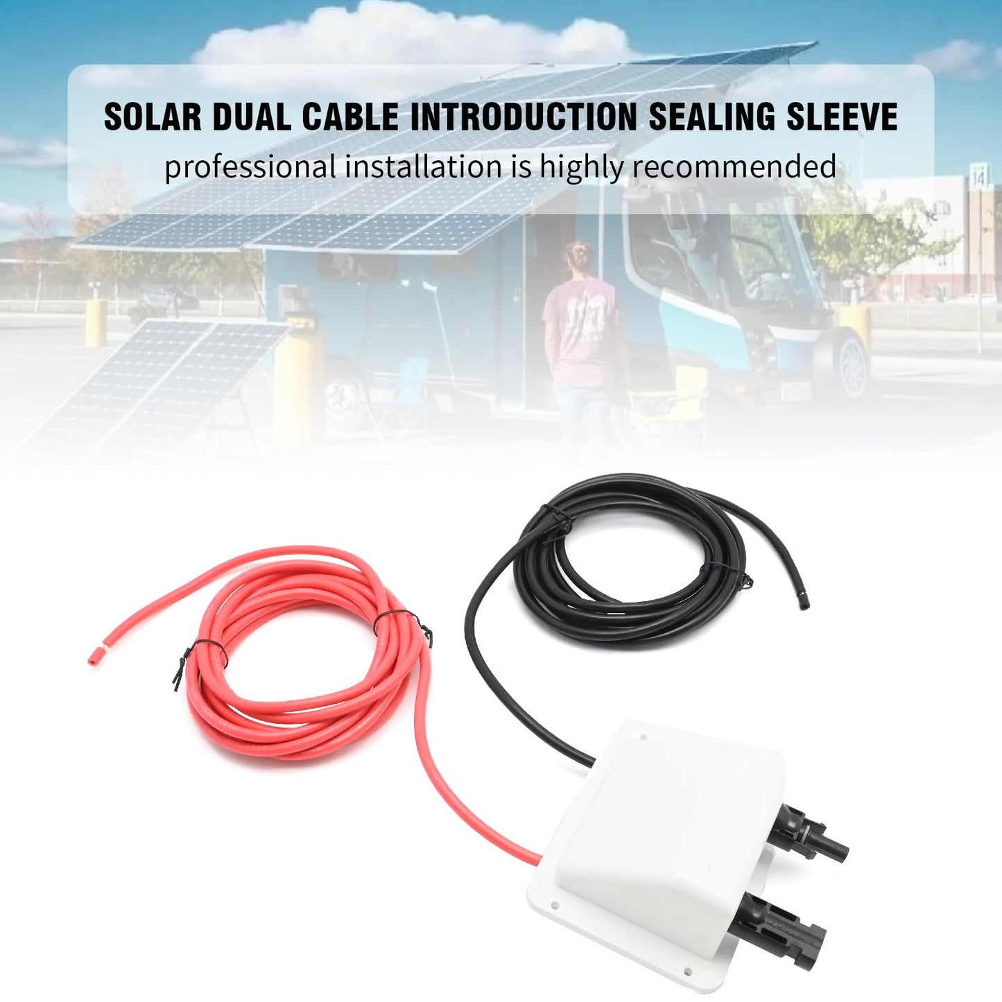 SYOWADA 10 FT Solar Double Cable Entry Gland, Weatherproof 10 AWG Double Cable Entry Housing, UV Resistance ABS Double Cable for All Cable Types, for Solar Project on RV Boat Camper Van