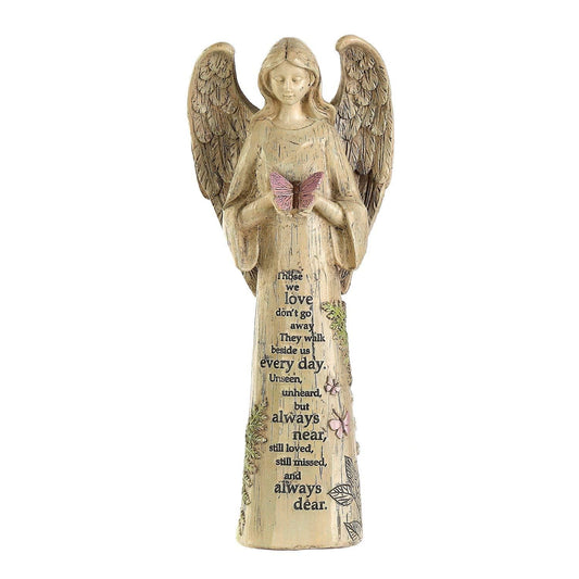 Resin Religious Garden Statue Standing Angel with Butterfly Statuary for Outdoor Decor, Polyresin, Antique Stone,10in