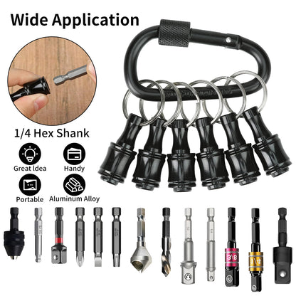 Upgrade 18 Pcs Bit Holder Keychain with 3 Black Carabiner, 1/4 Inch Hex Shank Screwdriver Bits Holder, Screw Adapter Quick Release Hand-Held Impact Socket Holder for Electric Screwdrivers (Black-3set)