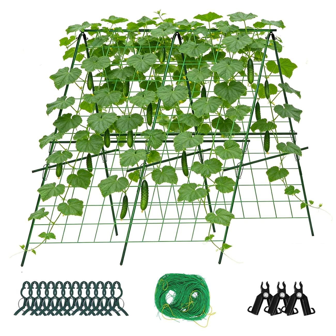 Cucumber Trellis, 120 * 120cm A-Frame Sturdy Metal Garden Trellis for Climbing Vegetables Tomato Bean Pea Rose Vine Plants, Weatherproof Plant Support for Outdoor Raised Bed Patio