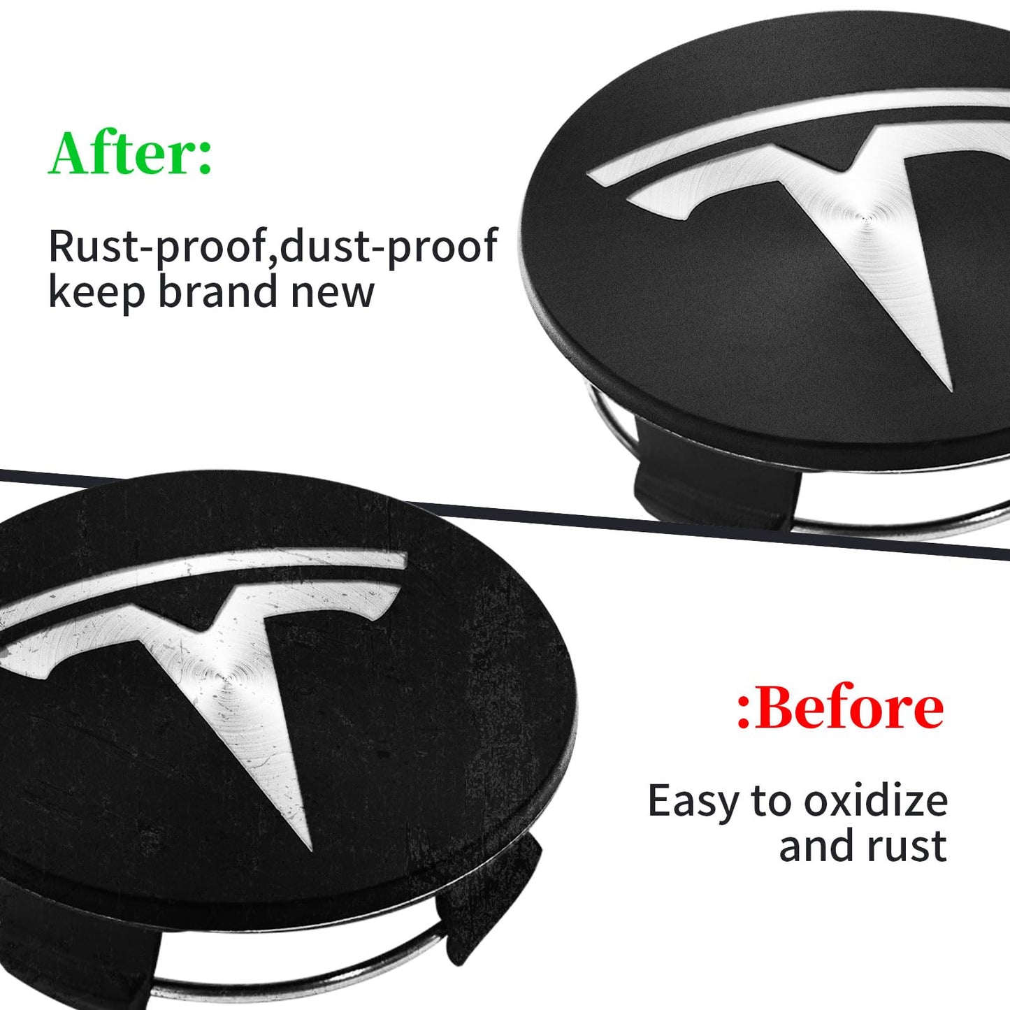 Knomix 4 Pack Exterior Decoration Wheel Center Cover for Tesla Model 3 Model Y,56mm Hubcaps Wheel Rim Cover Tesla Center Caps Hubcaps+20 Black Lug Nut Covers (Matte Black+Silver Emblem)