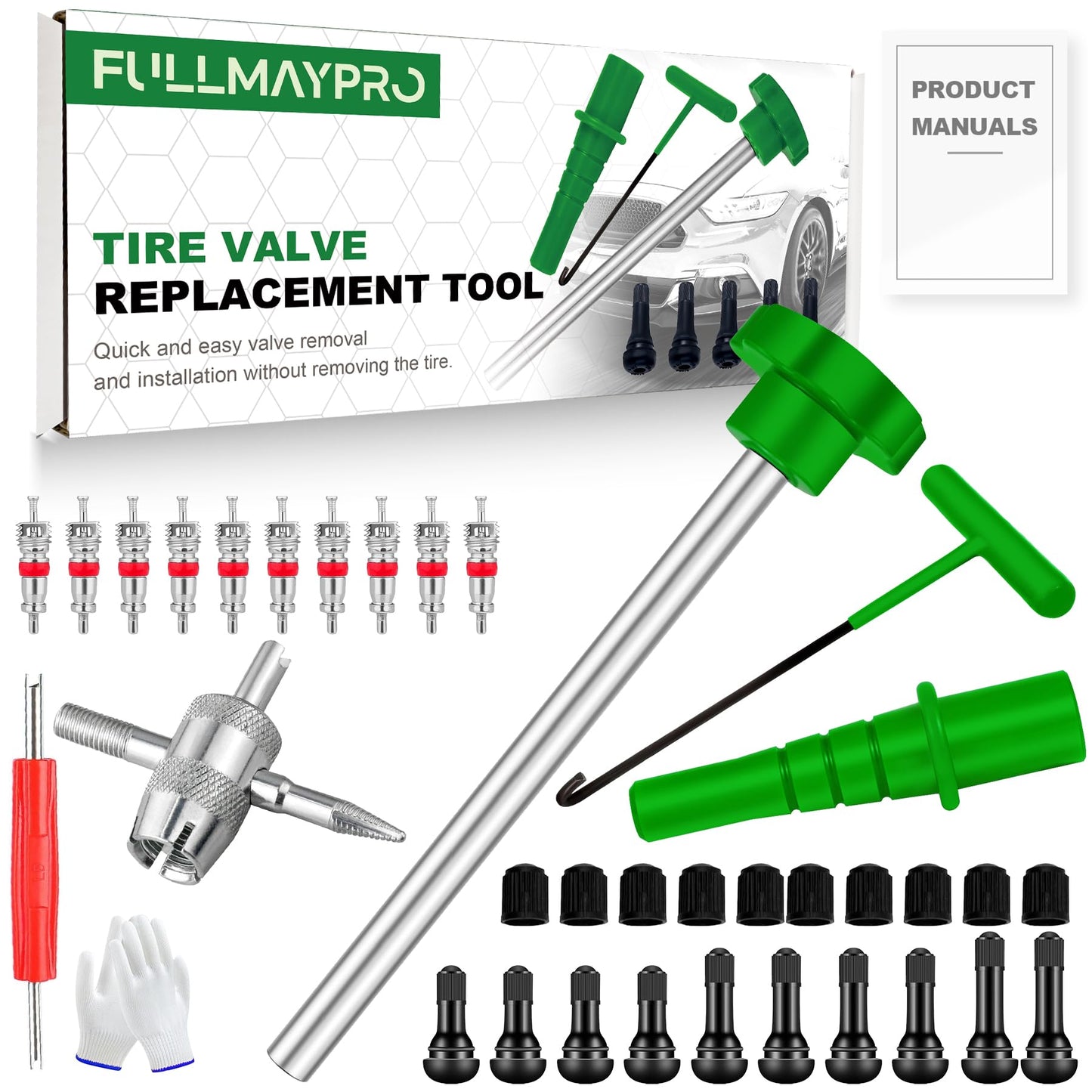 FullMayPro 38PCS Tire Valve Stem Core Quickly Replacement Tool Kit,Quick Change Tire Valve Tool Kit for Replacing Leaky Valves in Cars,Trucks,ATVs,etc.with TR413/TR414/TR418