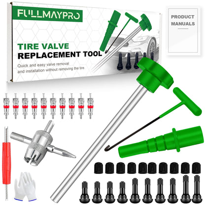 FullMayPro 38PCS Tire Valve Stem Core Quickly Replacement Tool Kit,Quick Change Tire Valve Tool Kit for Replacing Leaky Valves in Cars,Trucks,ATVs,etc.with TR413/TR414/TR418