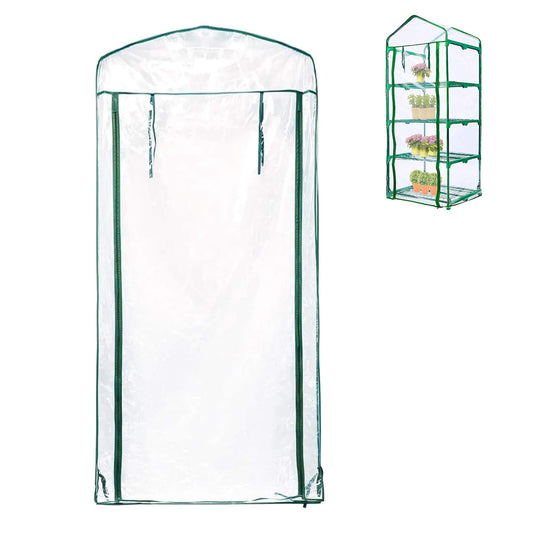 SHANGXING 4 Tier Roll-Up Zipper Door Greenhouse Replacement Cover- 63 x 27 x 19 Inch Clear PVC Plant Greenhouse Cover for Gardening Plants Cold Frost Protection Wind Rain Proof (Frame NOT Include)