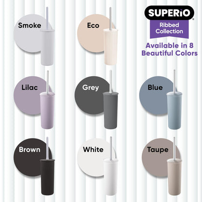 Superio Ribbed Collection - Decorative Plastic Toilet Bowl Brush and Holder Set, Taupe (1 Pack) Cleaner Scrubber for Bathroom