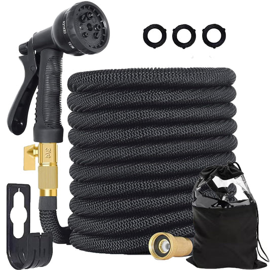 Expandable Garden Hose 25FT,Water Hose with 8 Function Spray Nozzle,Lightweight Hose&No-Kink Flexible Garden Hose,Retractable Hose,Water Pipe with Nano Latex Core,Leakproof,Black