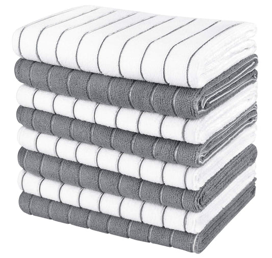AIDEA Kitchen Towels Microfiber Dishcloth 18”x26”, Super Soft and Absorbent-8 Pack, Multi-Purpose Dish Towels for Home, Kitchen-Grey/White