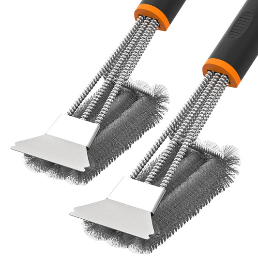 Fixmend 2 Pack BBQ Grill Brush, 15" BBQ Brushes for Grill, Rust-Proof Stainless Steel BBQ Cleaning Brush with Scraper, Ideal BBQ Accessories for Most Gas, Smoker, Porcelain Grill, Easily Clean Stains