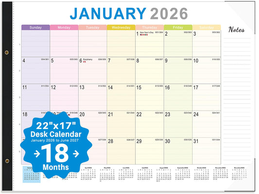 2026 Desk Calendar Large 22x17 – Desk Top Calendar 2026 with plastic cover