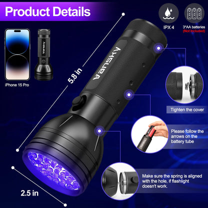 Vansky Air Conditioner Leak Detector: Professional Car Tool 68 LED Automotive AC UV Dye Leak Detection Kit with Protective Glasses