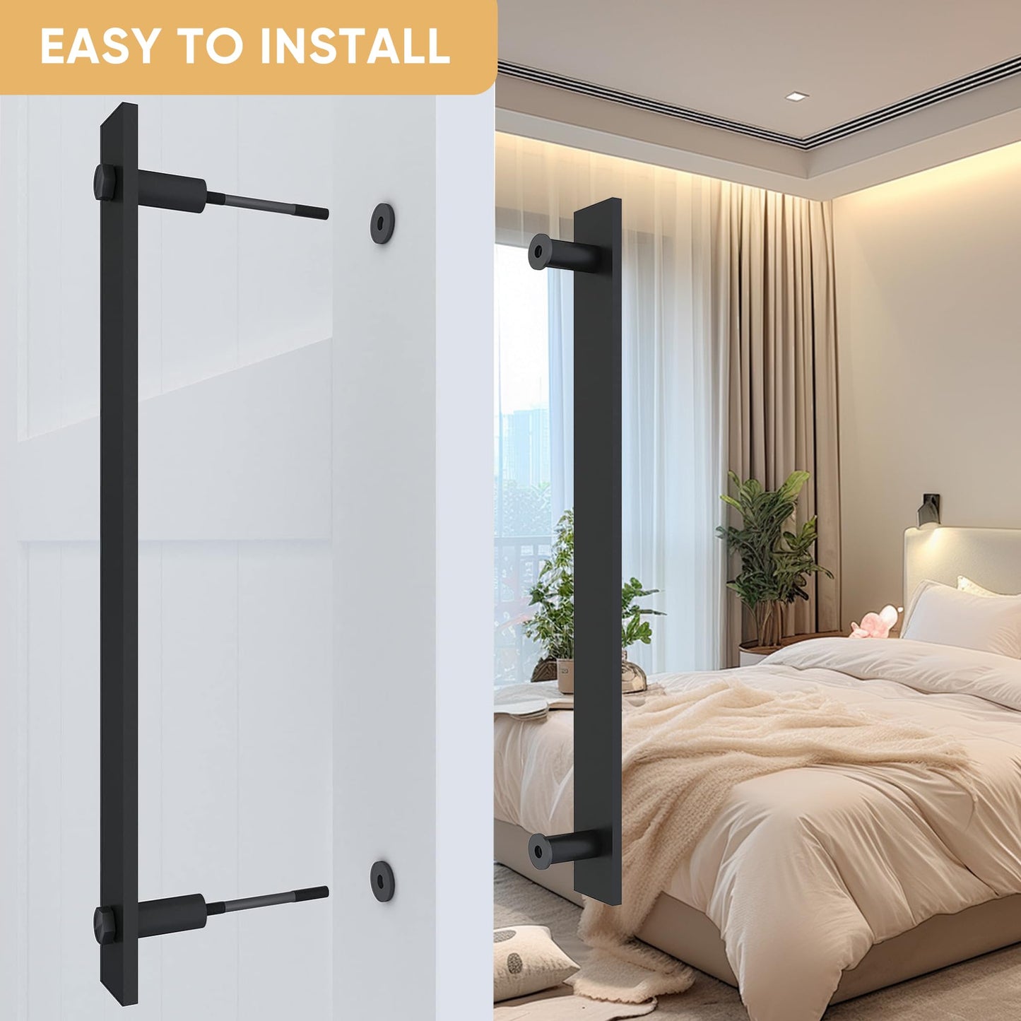 JUBEST 14'' Sliding Barn Door Handle Double Side Pulls Swing Door Handles, Side Mount Handles. Matte Black