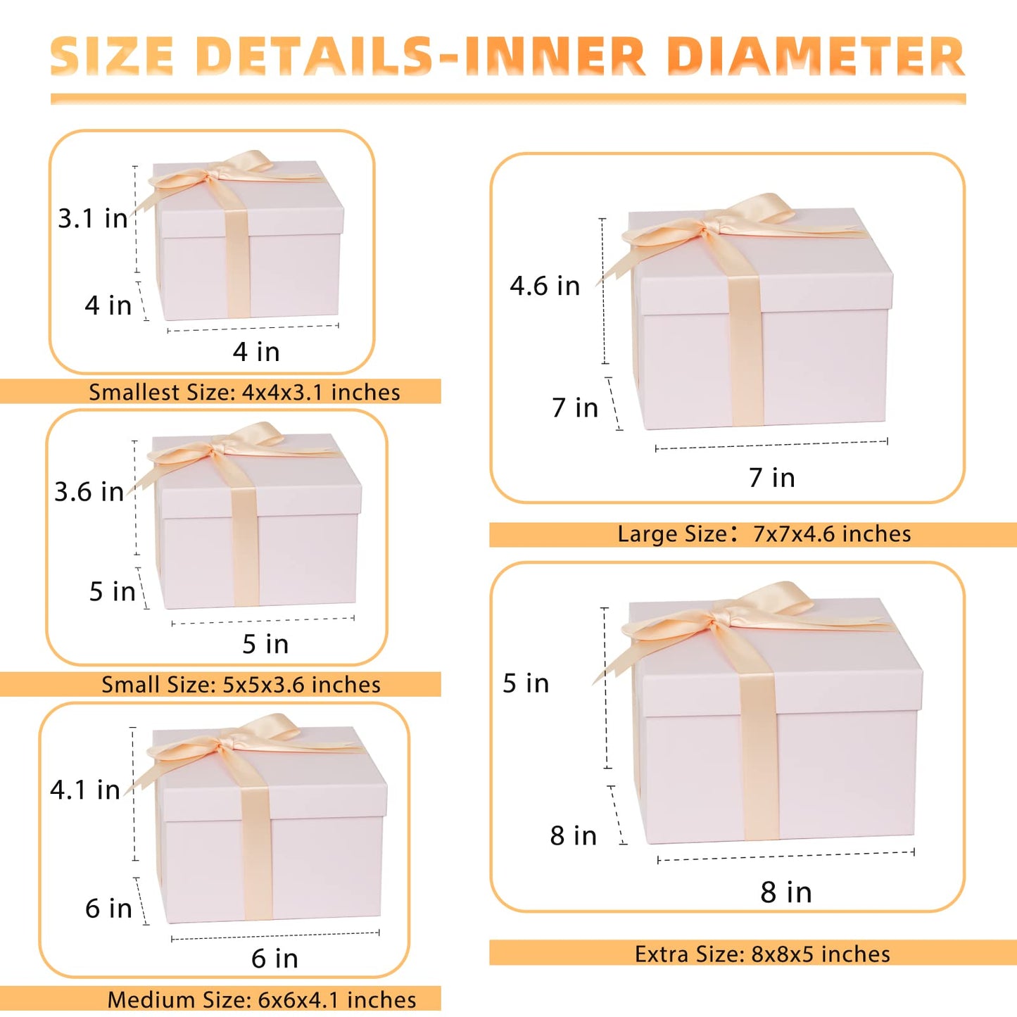 CHARMGIFTBOX 5 Pack Large Square Nesting Gift Boxes with Lids for Presents, Pink Stacking Gift Box with Ribbon Card for Wedding Birthday Party Valentine Christmas