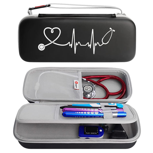 Upgarded Stethoscope Case, Stethoscope Carry Case Compatible for 3M Littmann Classic III/Cardiology IV/Lightweight II S.E. MDF Acoustica Stethoscope and Other Nurse Accessories (PU Black)