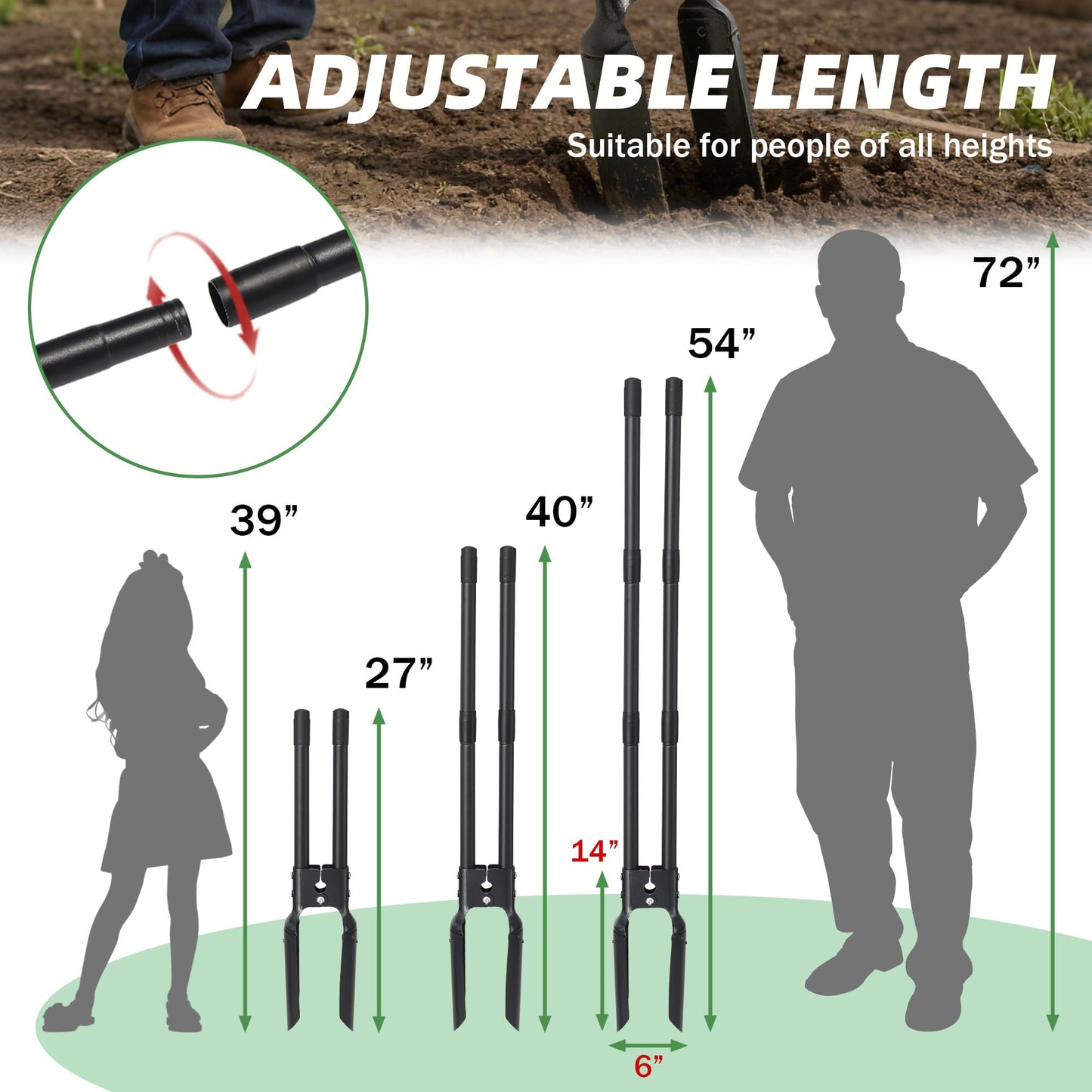 Post Hole Digger,54 Inch Heavy Duty Metal Hole Digger Tool for Digging,Grey Manual Tool for Transplant, Camping,Gardening.
