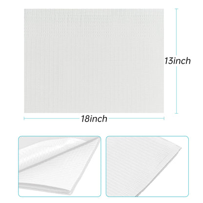 Disposable Dental Bibs 13"x18"（125Pack） - 3 Ply Waterproof Tattoo Bib Sheet for Patients - Dentist or Medical Tray Cover and Nail Table Cover Supplies (White)