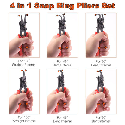 Tanstic 261Pcs 4 in 1 Snap Ring Pliers Set Snap Ring Pliers Remover Retaining Circlip Pliers with 260Pcs Internal and External Snap Ring Retaining Ring Assortment Kit