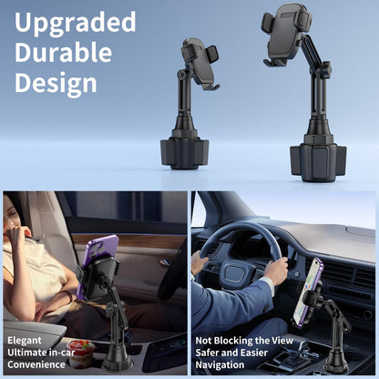 Cup Phone Mount for Car, [Upgraded Version] Universal Cup Phone Cradle Holder with Long and Adjustable Neck, Friendly Compatible with Cell Phone iPhone, Sam-Sung, Google and All Smartphones