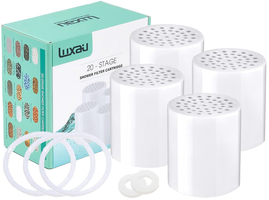4 Pc Luxau 20 Stage(Also Fit 15, 18 Stage) Shower Filter Replacement Cartridge, Shower Head Filter Refill, for Hard Water Chlorine Heavy Metal, Skin Hair, Fit Any Similar Design Shower Water Filter