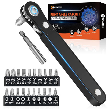 Ratcheting Screwdriver Men Gifts- 90 Degree Offset Screwdriver Bit Set Low Profile Pocket Screwdrive for Tight Space Cool Gadgets Gifts for Men Him Dad Husband (22Pcs Precision & DIY Bit Set)