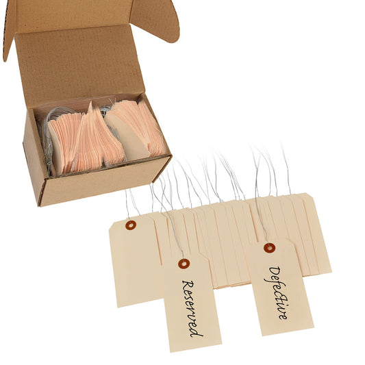 EnviroTag Manila Shipping Tags, Size 8 (6 1/4'' X 3 1/8''), 100 pcs, Prewired with 6" Galvanized Wires