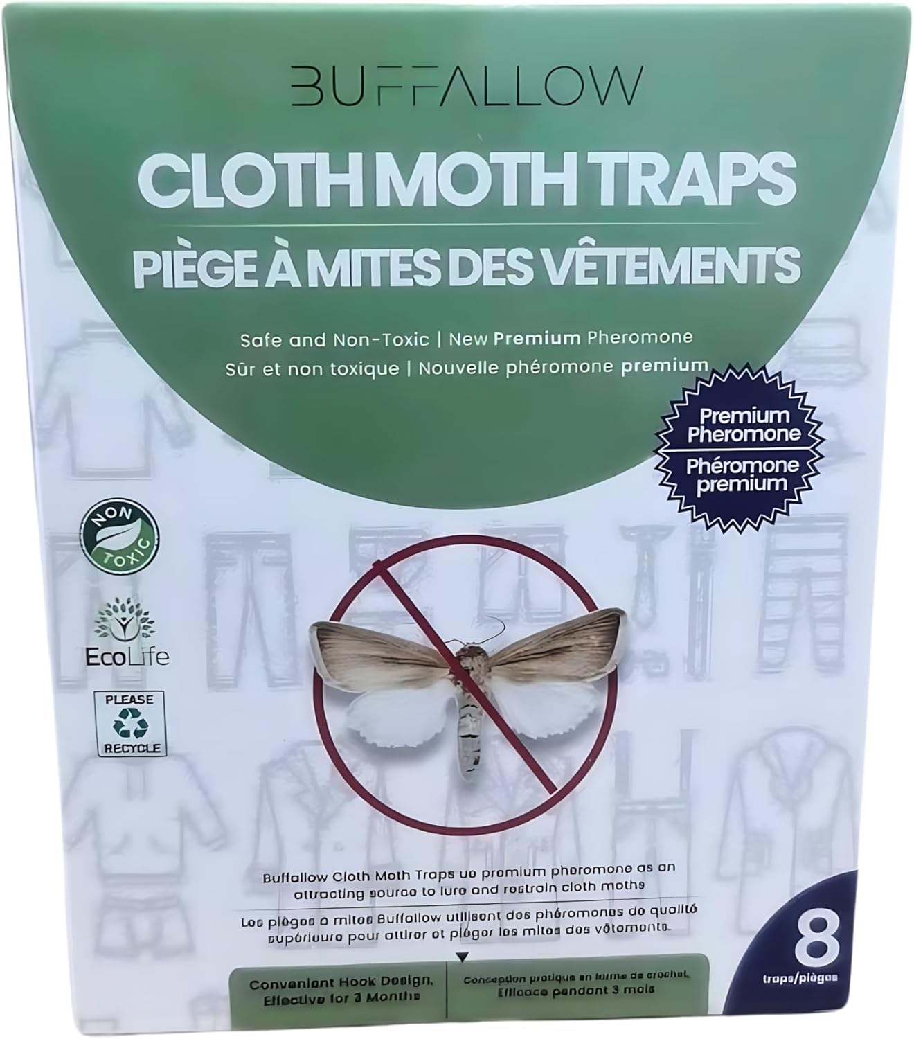 8 Pack Clothes Moth Traps | Child and Pet Safe | Protect Clothes, Sweaters, Wool, Carpet | Adhesive Traps for Fabric Moths