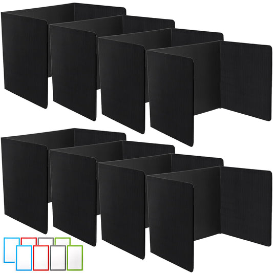 Elsjoy 8 Pack Student Desk Dividers with 16 PCS Sticker Labels, Plastic Study Carrel Divider Black Privacy Folders, Testing Dividers Classroom Privacy Shield for Student Desks