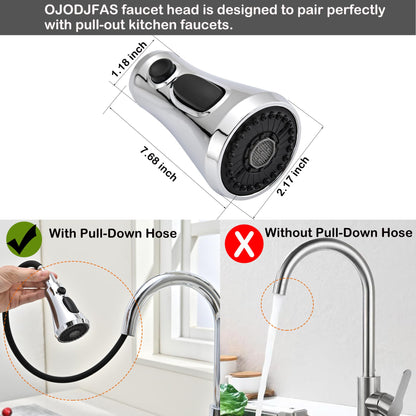 OJODJFAS Kitchen Faucet Head Replacement Polished Chrome,Universal ABS Sink Faucet Head,3 Function Pull Down Spray Nozzle with 15 Adapter,Fits Moen,Delta,Kohler,WEWE,Grohe American Standard Faucet
