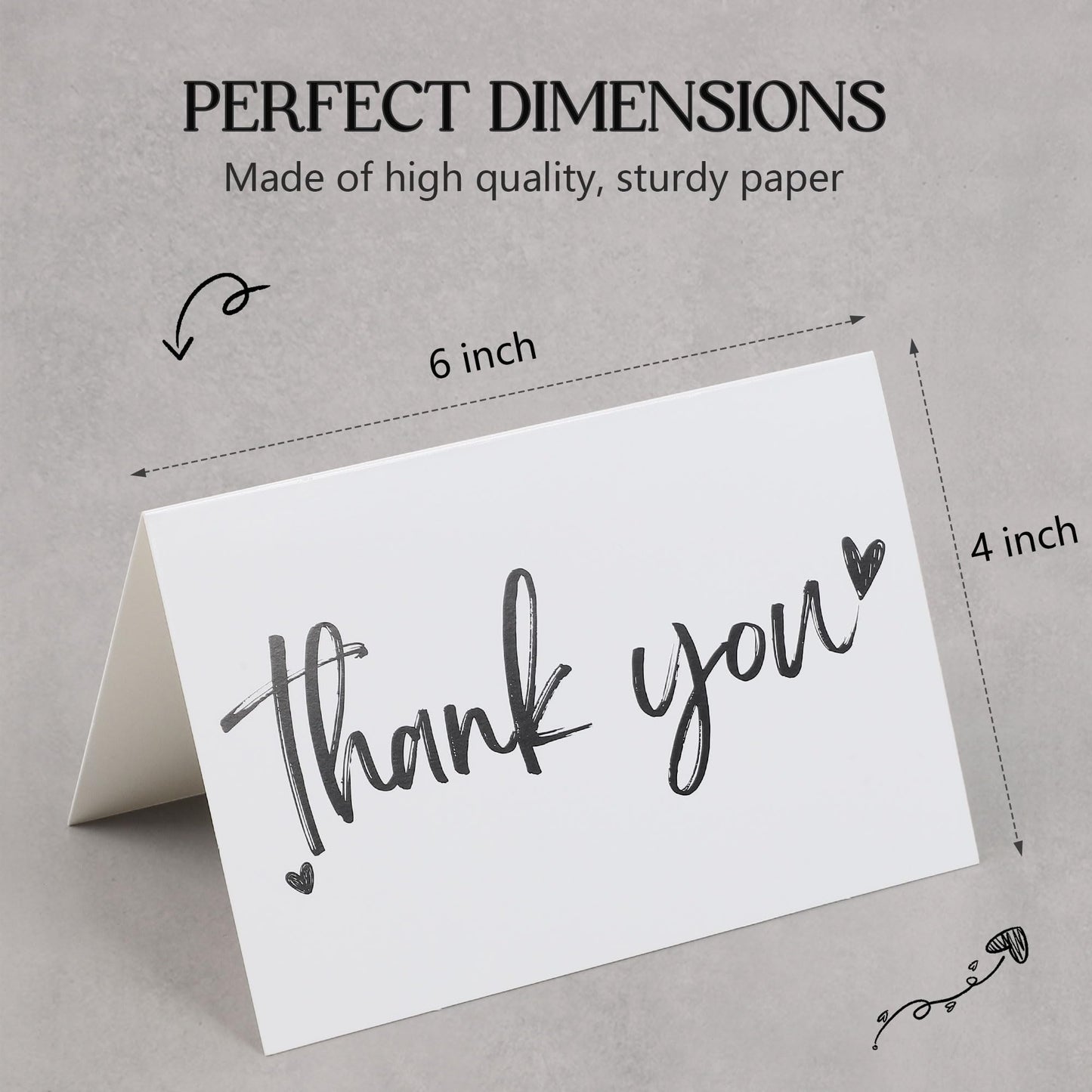 Wyltora 100 Thank You Cards, 4 x 6 inches, with Envelopes and Stickers, Bulk Pack for Wedding, Baby Shower, Bridal Shower, Graduation, Business, Party