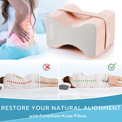Foverhom Memory Foam Knee Pillow,Orthopedic Leg Pillow for Sciatica Relief,Back Pain, Pregnancy, Leg Pain, Hip Pain and Sciatica Relief,Pink Peach