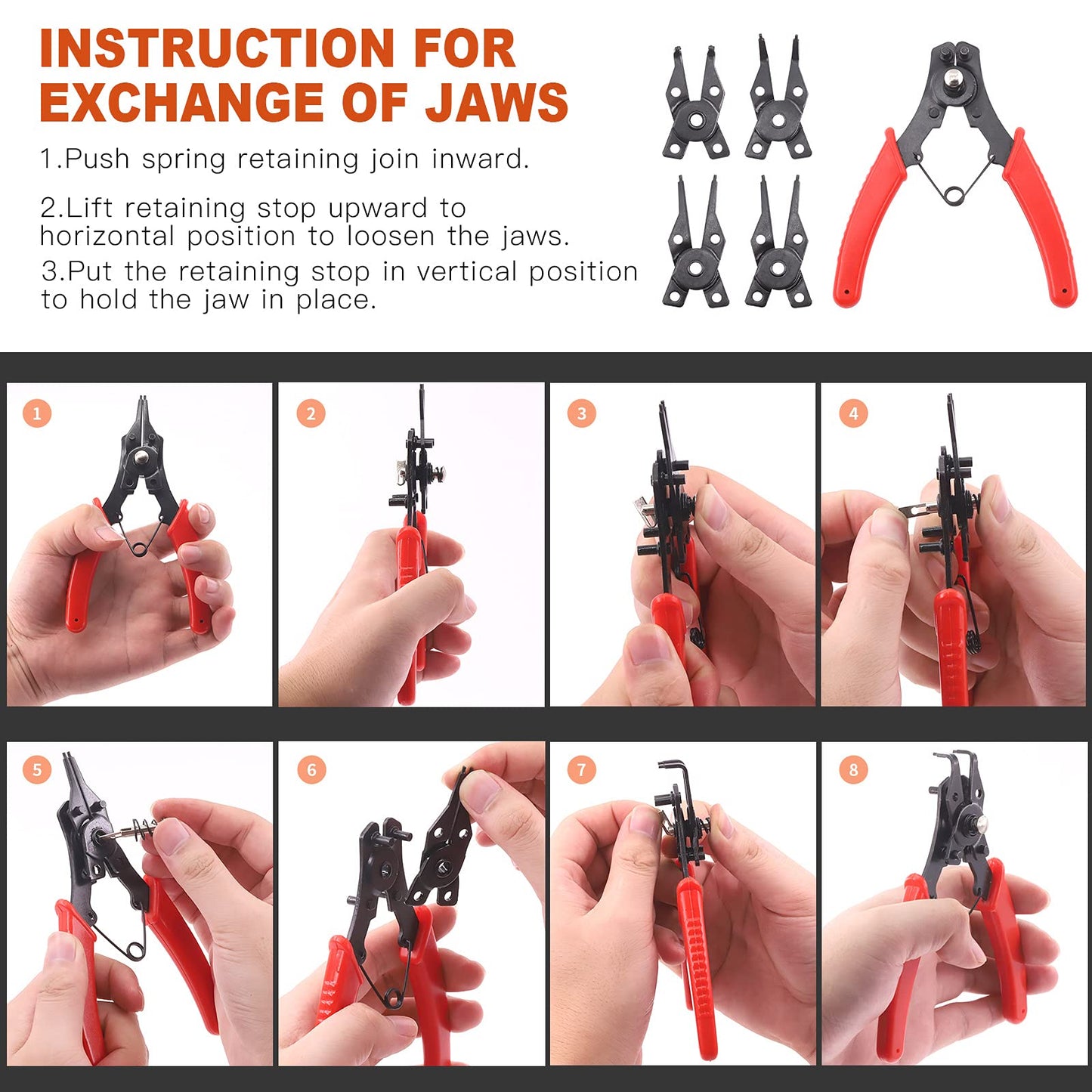 Tanstic 261Pcs 4 in 1 Snap Ring Pliers Set Snap Ring Pliers Remover Retaining Circlip Pliers with 260Pcs Internal and External Snap Ring Retaining Ring Assortment Kit