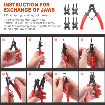Tanstic 261Pcs 4 in 1 Snap Ring Pliers Set Snap Ring Pliers Remover Retaining Circlip Pliers with 260Pcs Internal and External Snap Ring Retaining Ring Assortment Kit