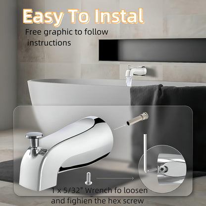 Bathtub Faucet Easy to Install Tub Spout with Diverter,North American Standard Tub Faucet Replacement Fits 1/2" Copper Water Tube(5/8" Diameter) with Hex Wrench Chrome Finish