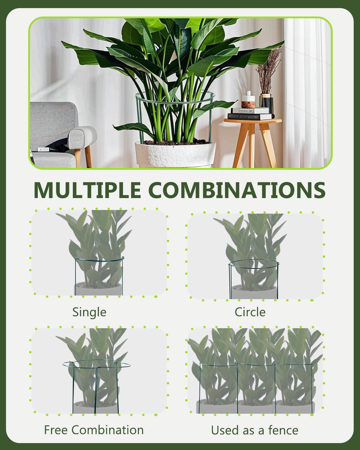 10 PCs of Garden Plant Support Stakes, SproutMaven 10" Wide x 16" High Half Round Metal Garden Border Support, Plant Support Ring Cage for Outdoor Indoor Plants