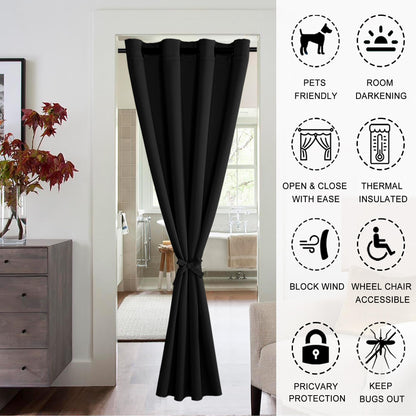 XWZO Door Curtain for Doorway Privacy and Bedroom Closet, 80 Inches Long Blackout and Thermal Insulated Room Divider Doorway Curtain Grommet Top, 1 Panel, W42 X L80, Black