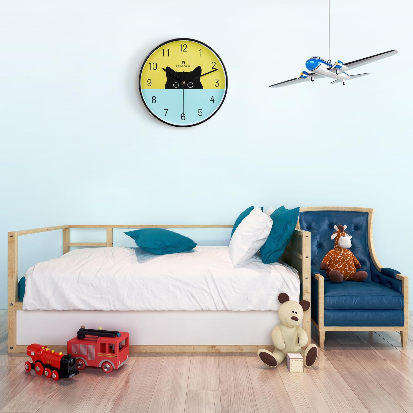 Lafocuse 12 Inch Silent Black Cat Wall Clock for Living Room, Horloge Murale Enfant Decorative Wall Clock for Home Decor, Battery Operated Modern Cute Kids Wall Clock for Kids Room Bedroom Playroom
