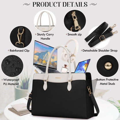 RAINSMORE Laptop Bags for Women 15.6 Inch Leather Laptop Tote Bag Large Capacity Work Tote Bag Waterproof Professional Business Computer Bag Handbag Shoulder Bag for Travel Office College
