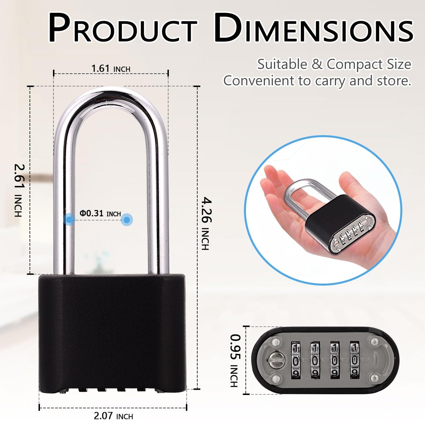 Combination Padlocks,Chumiug 4 Digit Resettable Combination Lock with 2.6 Inch Long Hardened Steel Shackle,Suitable for Outdoor School, Gym,Backyard Fence, Hasps,Shed & Toolbox [2 Pack] (Black - L)