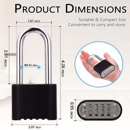 Combination Padlocks,Chumiug 4 Digit Resettable Combination Lock with 2.6 Inch Long Hardened Steel Shackle,Suitable for Outdoor School, Gym,Backyard Fence, Hasps,Shed & Toolbox [2 Pack] (Black - L)