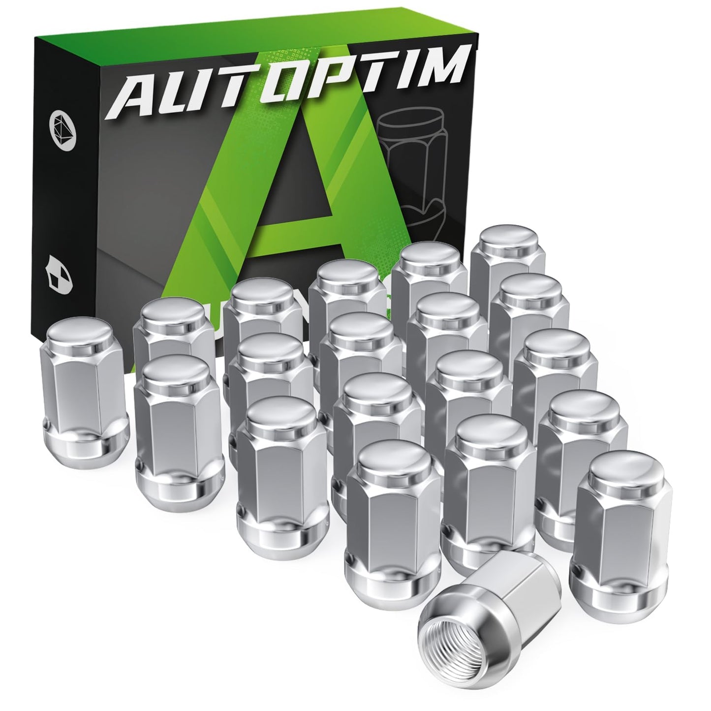 AUTOPTIM M12x1.5 Lug Nuts - Replacement for Ford Focus Escape Fusion, Mazda Honda Model Aftermarket Wheel, Chrome Anti-Rust Closed End Bulge Acorn, 3/4" 19mm Hex 20PCS Short Tire Nut